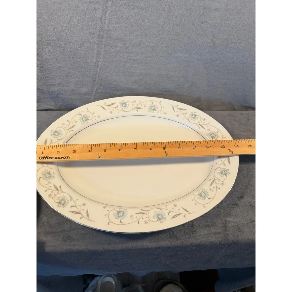English Garden Fine China 1221 Oval Serving Platter Blue Pink Floral Japan 14in